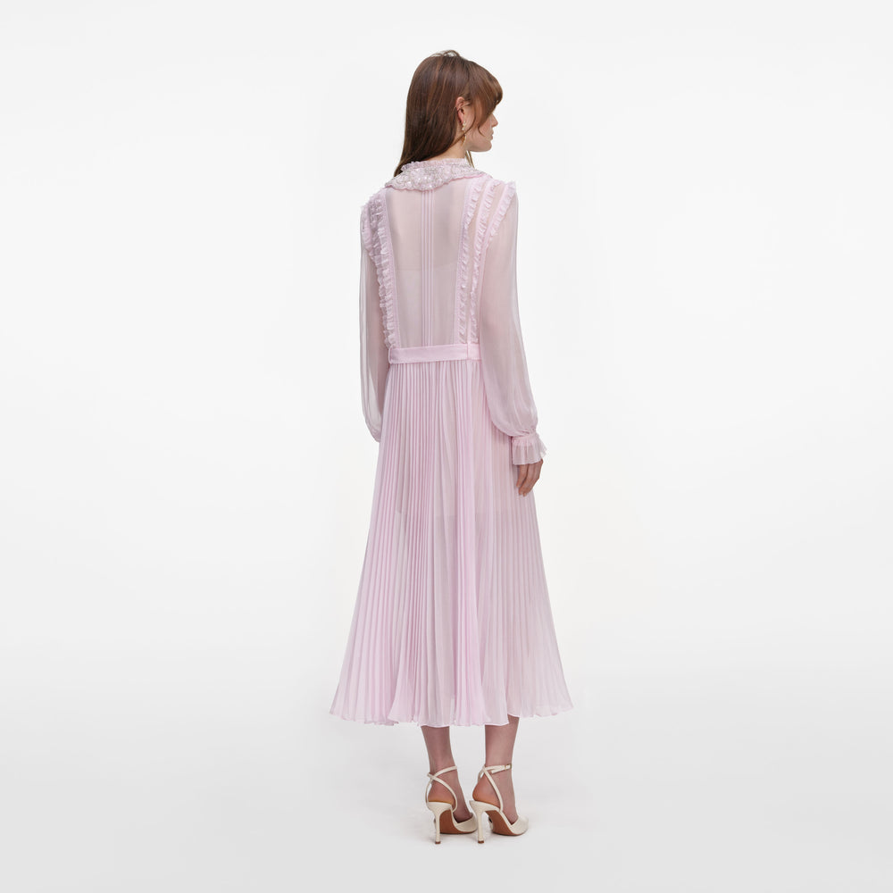 PINK PLEATED GEORGETTE MIDI DRESS