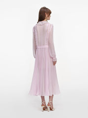 Pink pleated georgette midi dress