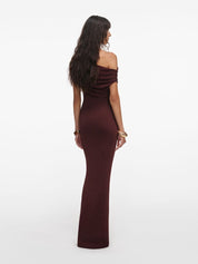Brown draped knit midi dress