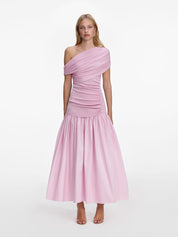 Pink cotton draped knit midi dress