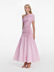 Pink cotton draped knit midi dress