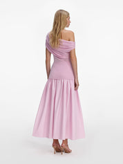 Pink cotton draped knit midi dress