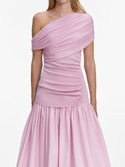Pink cotton draped knit midi dress
