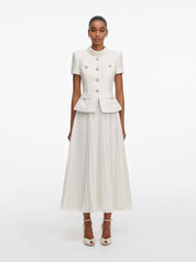 Cream bouclé collared midi dress