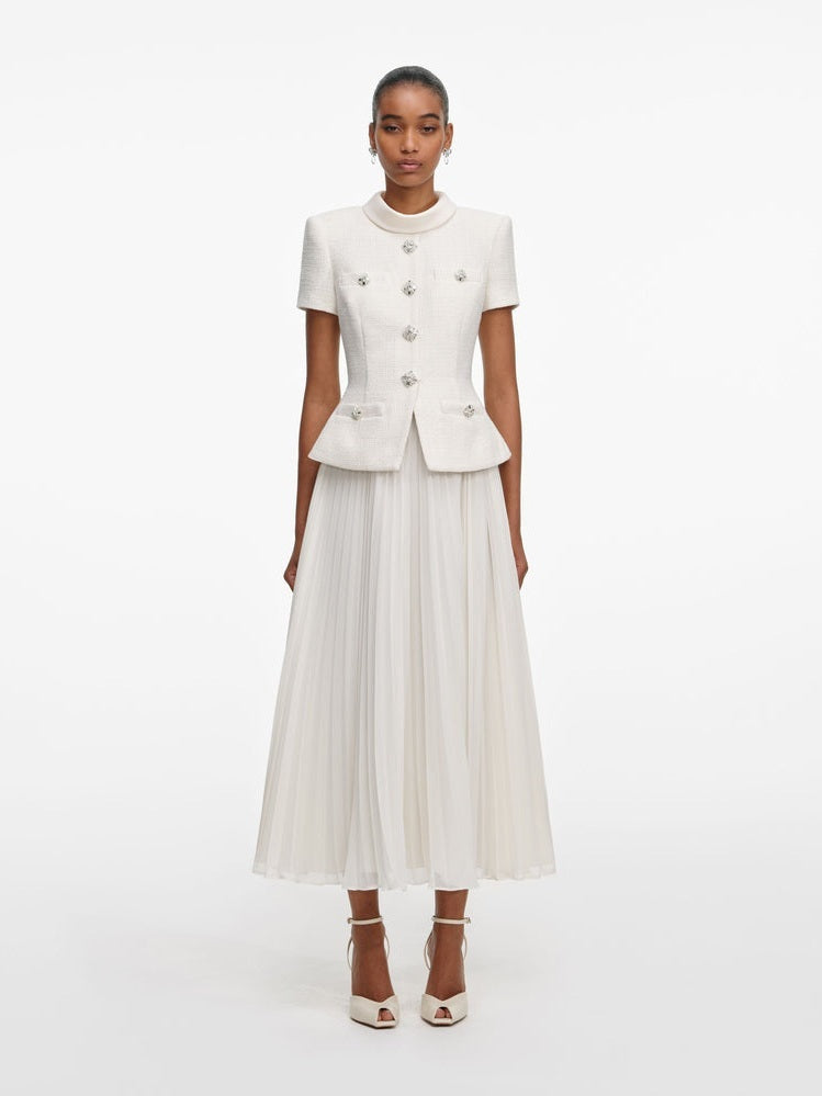 Cream bouclé collared midi dress