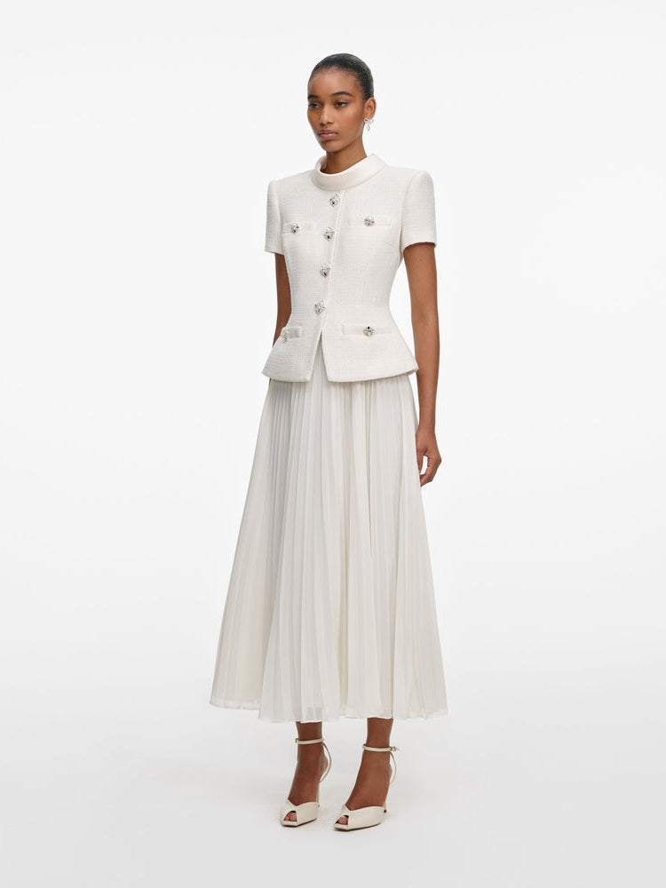 Cream bouclé collared midi dress
