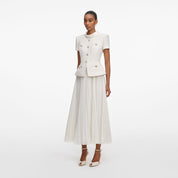 CREAM BOUCLÉ COLLARED MIDI DRESS