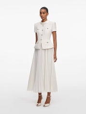Cream bouclé collared midi dress