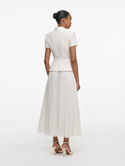 Cream bouclé collared midi dress