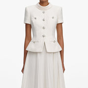 CREAM BOUCLÉ COLLARED MIDI DRESS