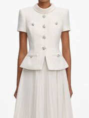 Cream bouclé collared midi dress