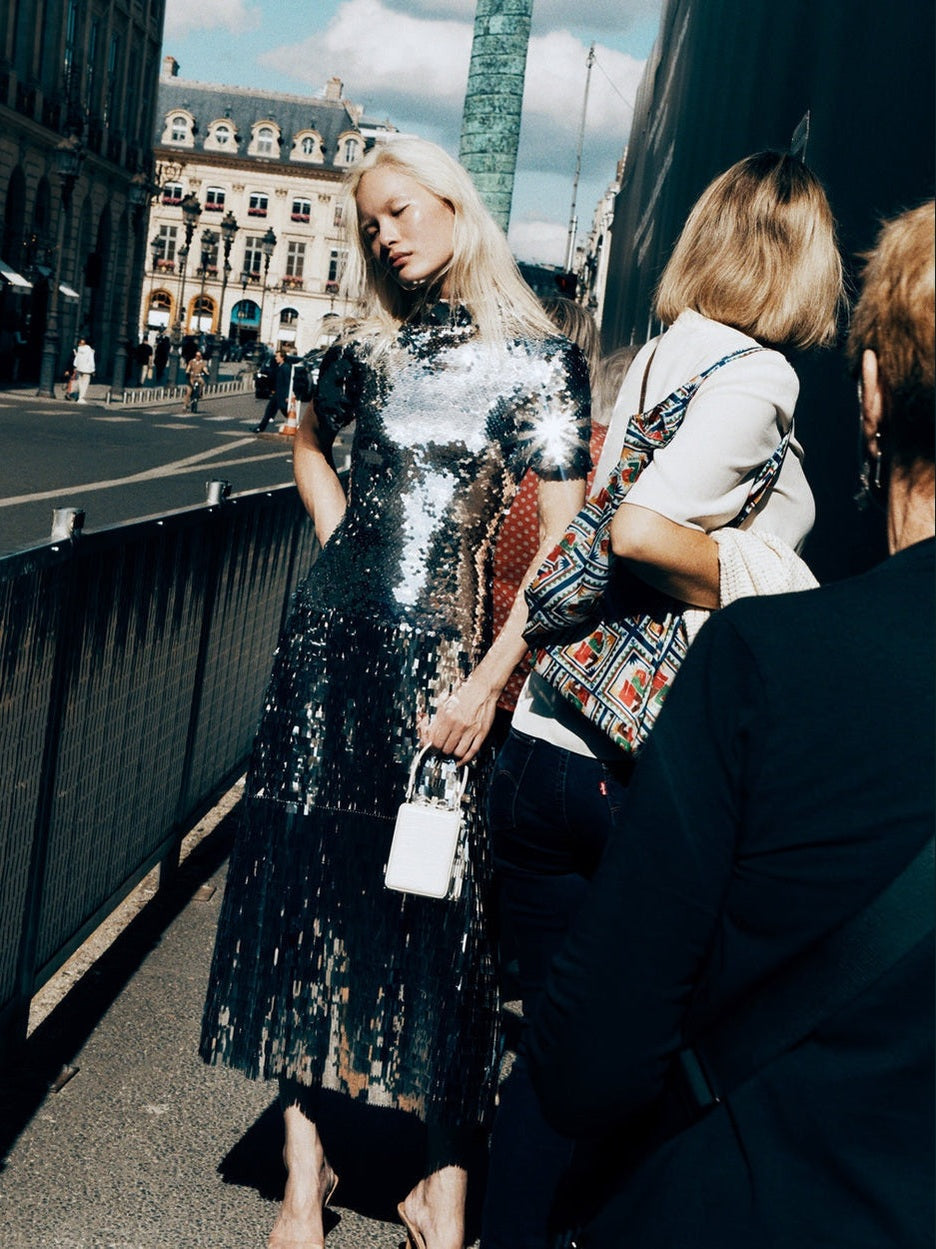 Silver gradient sequin midi dress