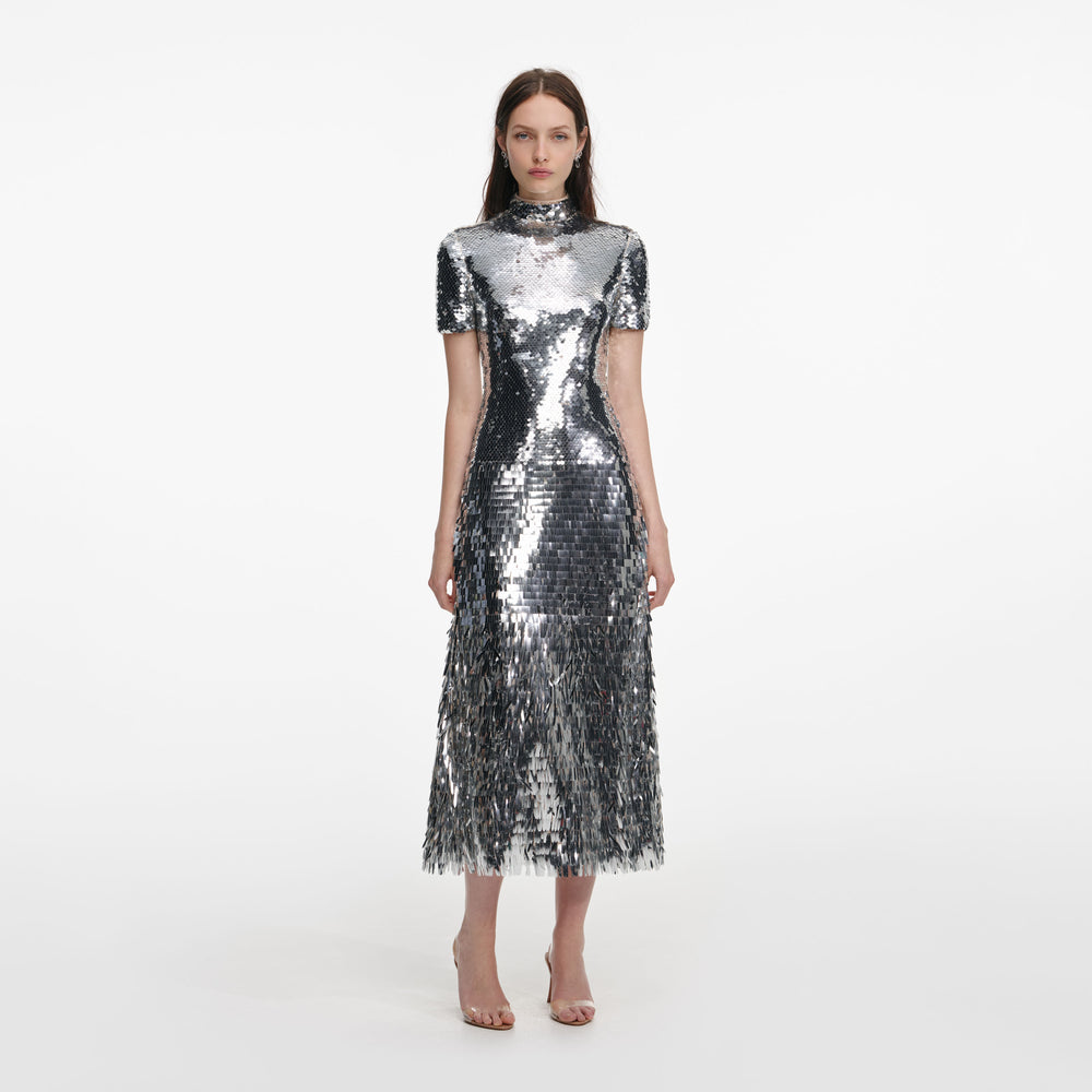 SILVER GRADIENT SEQUIN MIDI DRESS