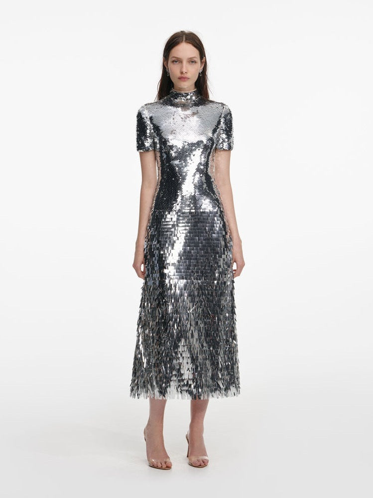 Silver gradient sequin midi dress