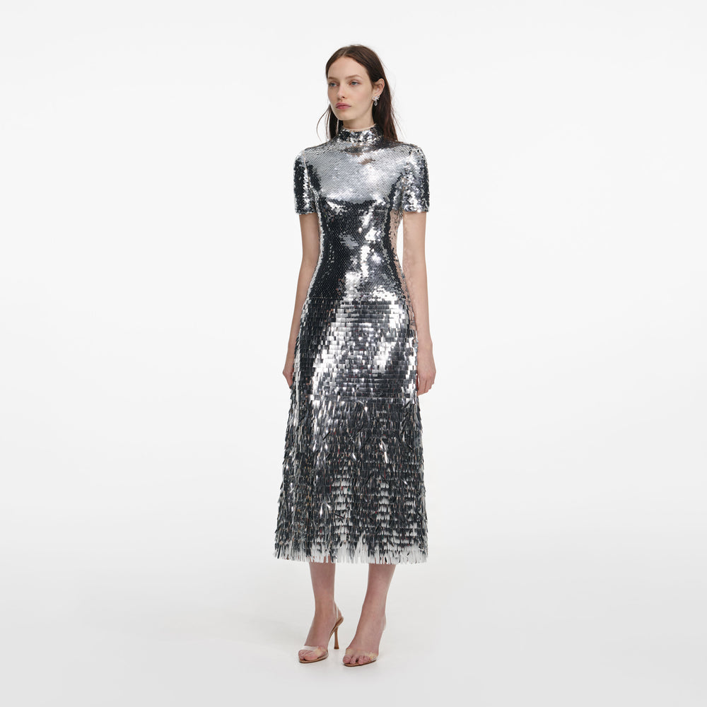 SILVER GRADIENT SEQUIN MIDI DRESS