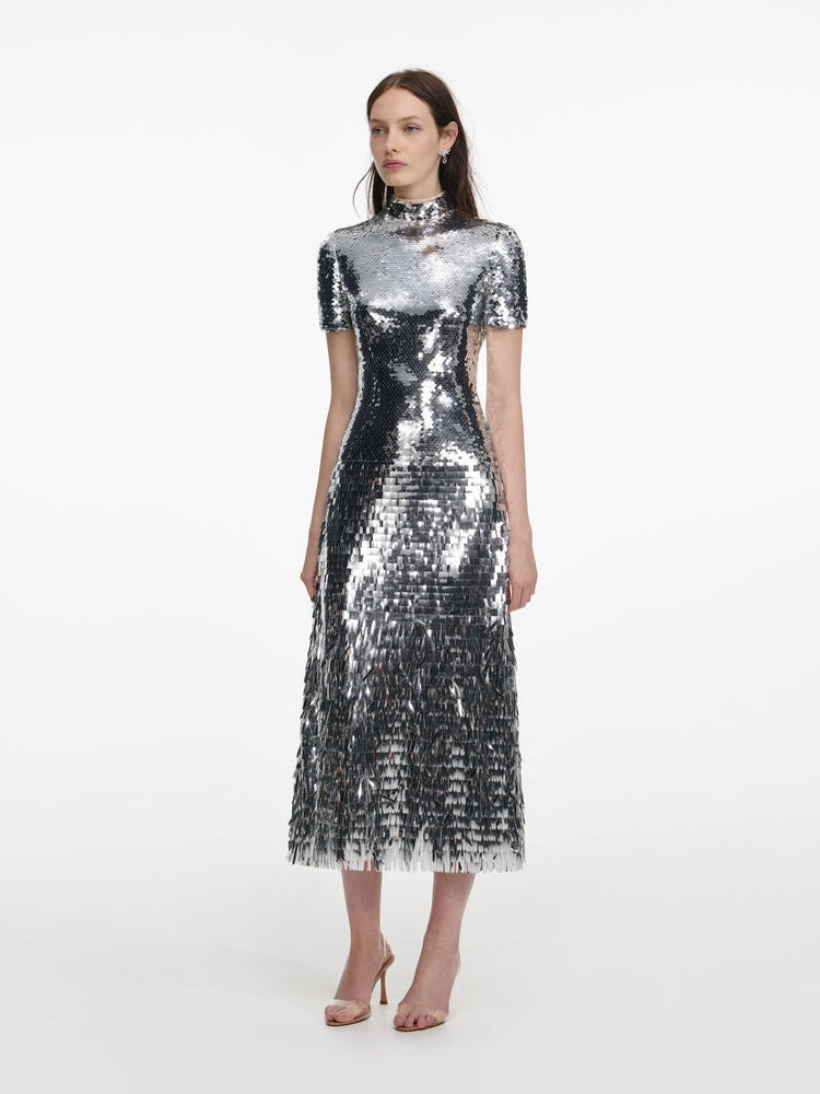 Silver gradient sequin midi dress