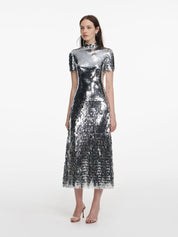Silver gradient sequin midi dress