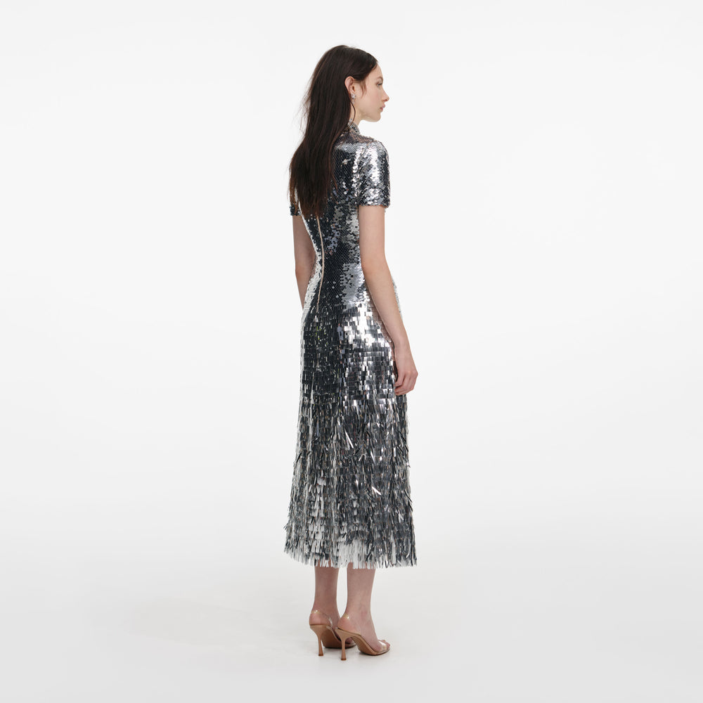 SILVER GRADIENT SEQUIN MIDI DRESS