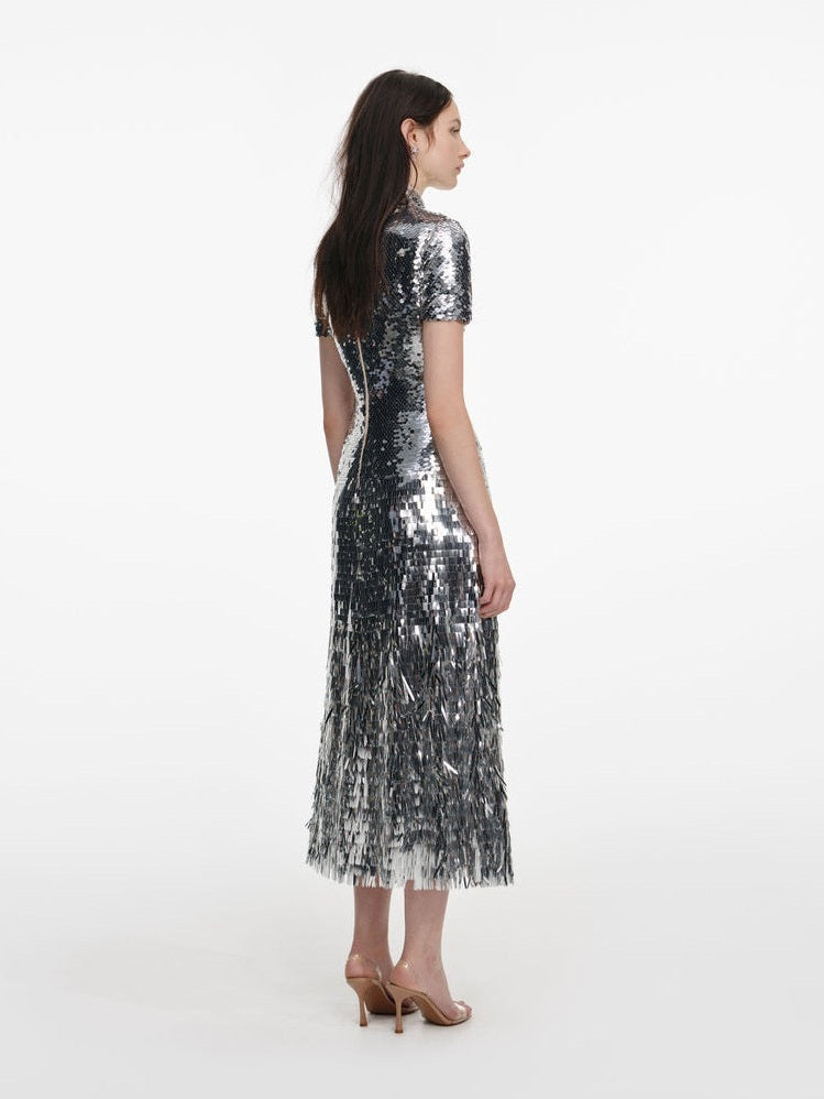 Silver gradient sequin midi dress
