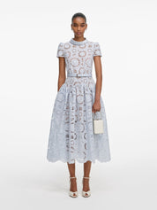 Blue floral lace midi dress