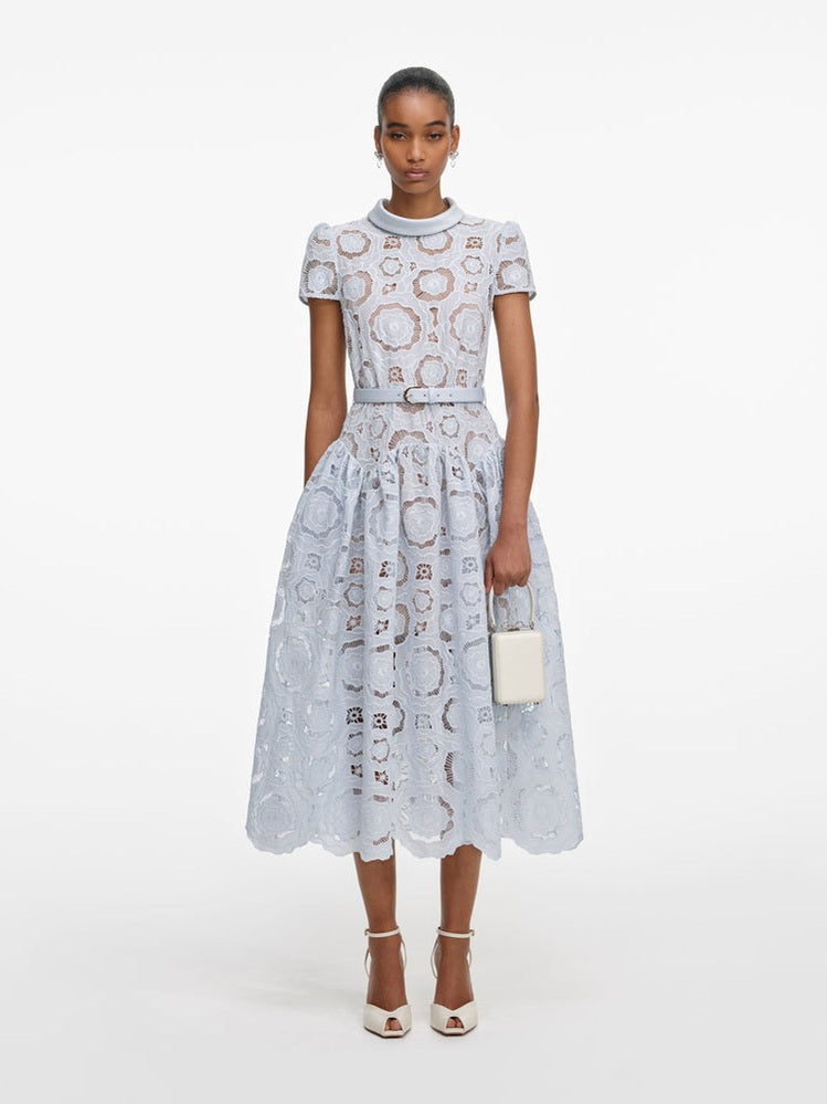 Blue floral lace midi dress