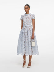 Blue floral lace midi dress