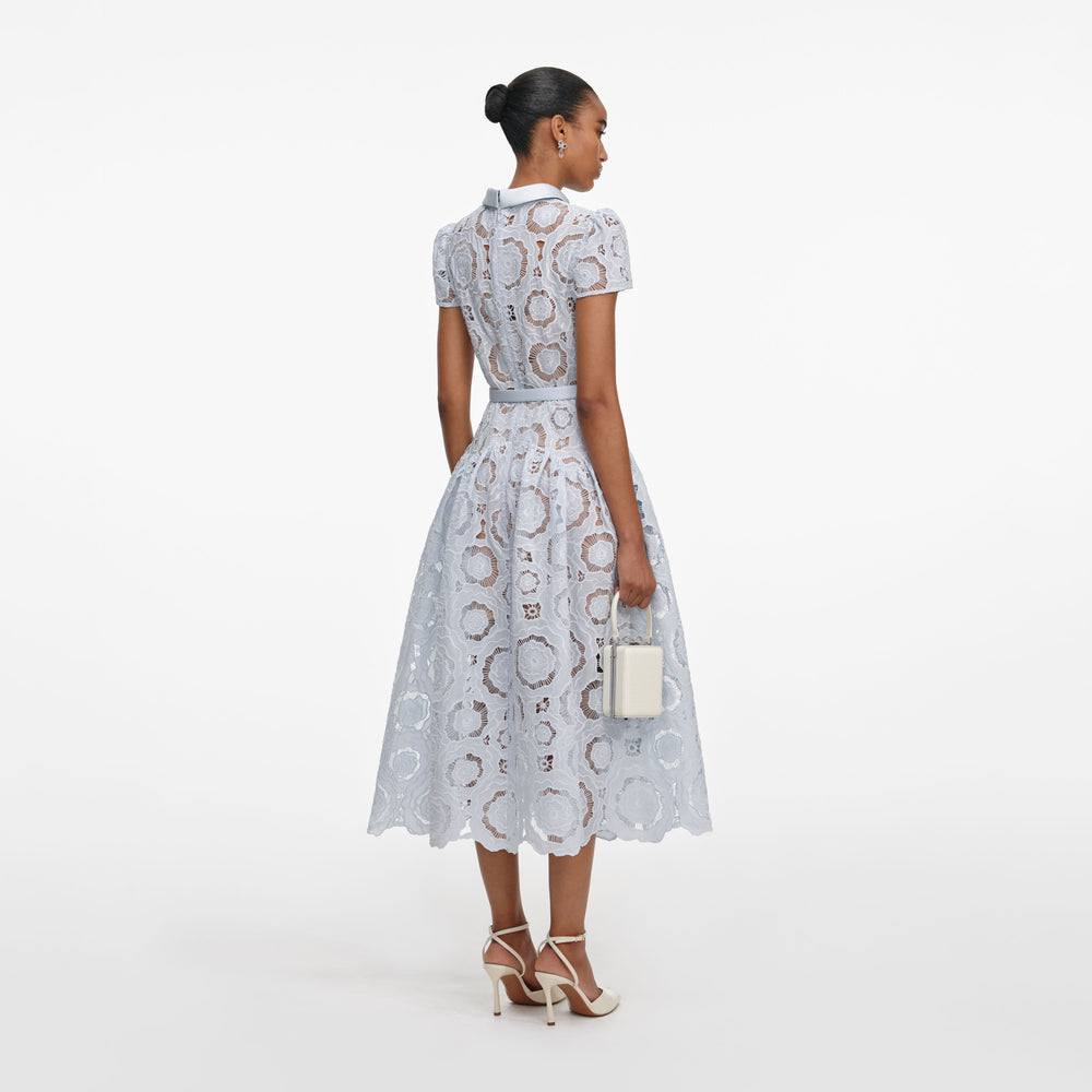 BLUE FLORAL LACE MIDI DRESS