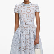 BLUE FLORAL LACE MIDI DRESS