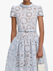 Blue floral lace midi dress