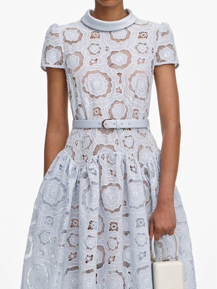 Blue floral lace midi dress