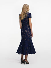 Navy guipure lace midi dress