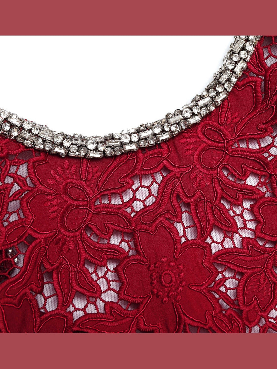 Burgundy lace crystal trim top