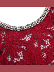 Burgundy lace crystal trim top