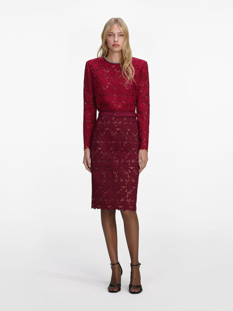 Burgundy lace crystal trim top