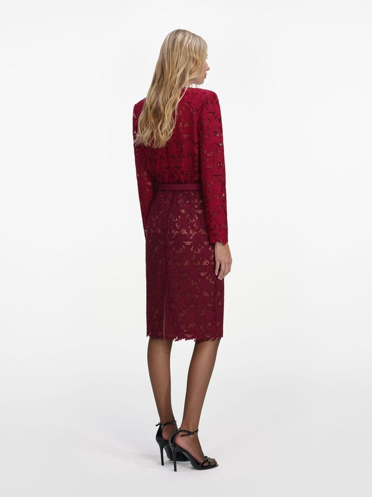 Burgundy lace crystal trim top