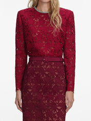 Burgundy lace crystal trim top