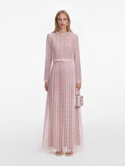 Pink organza lace maxi dress