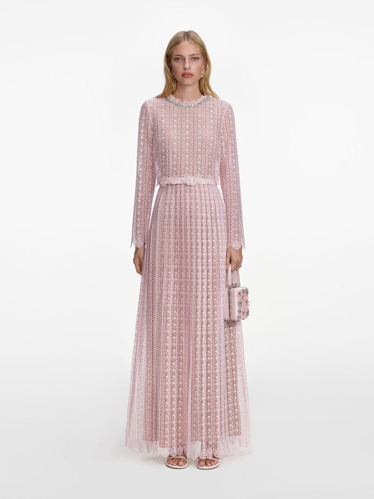 Pink organza lace maxi dress