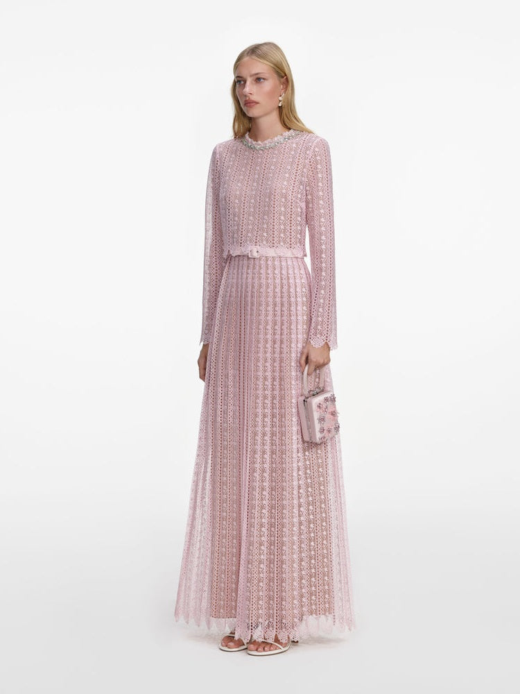 Pink organza lace maxi dress