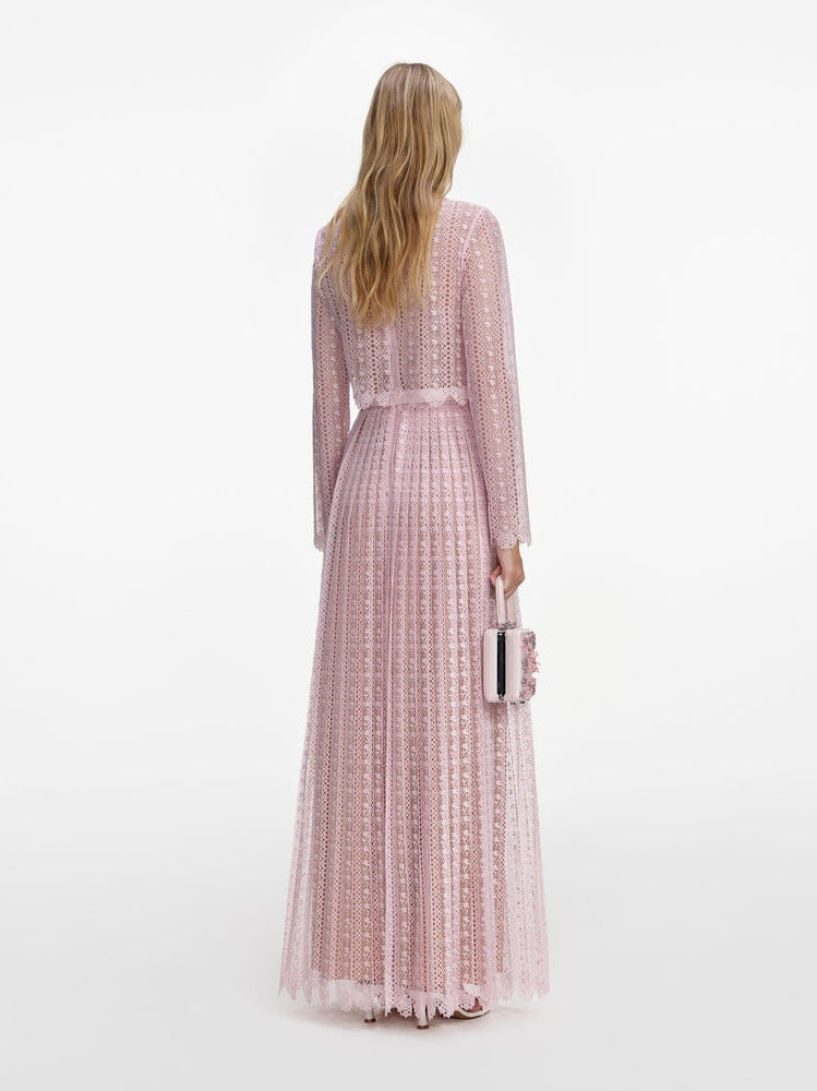 Pink organza lace maxi dress
