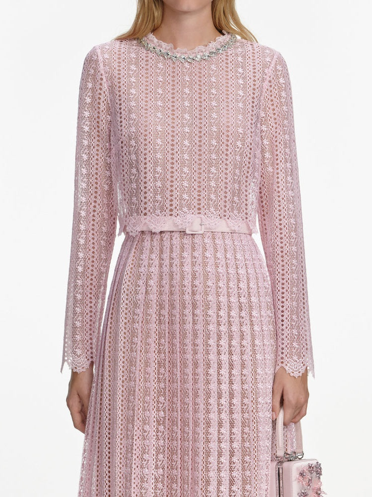 Pink organza lace maxi dress