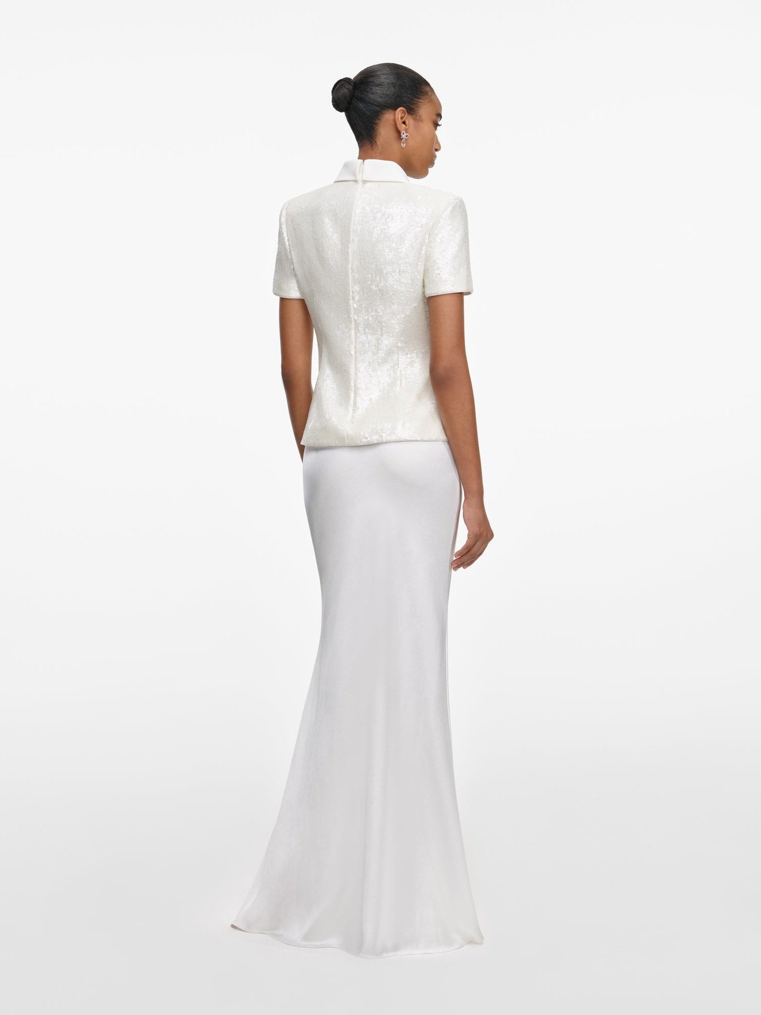 White sequin tailored maxi dress