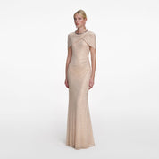 CHAMPAGNE RHINESTONE MAXI DRESS