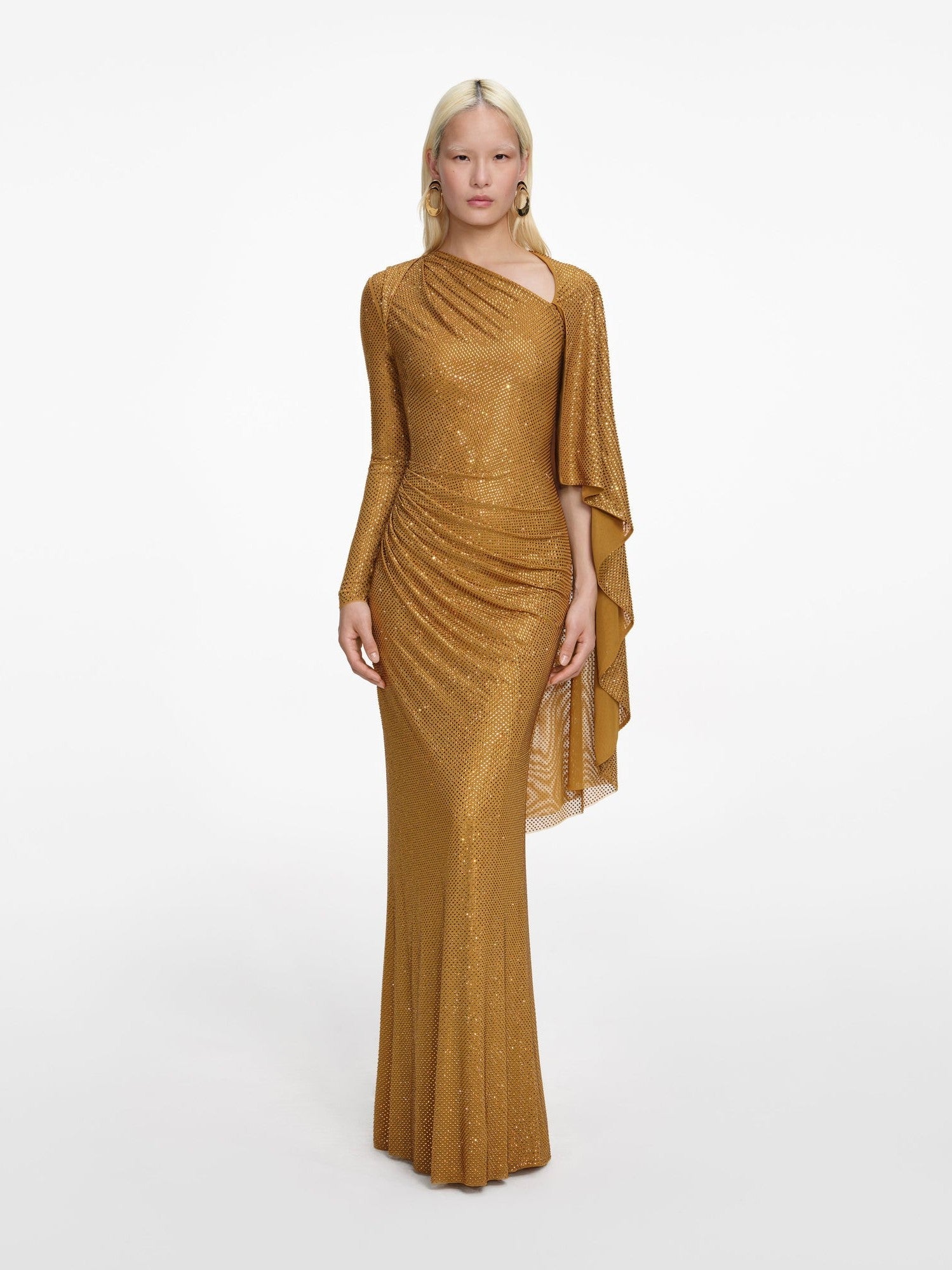 Gold rhinestone drape maxi dress