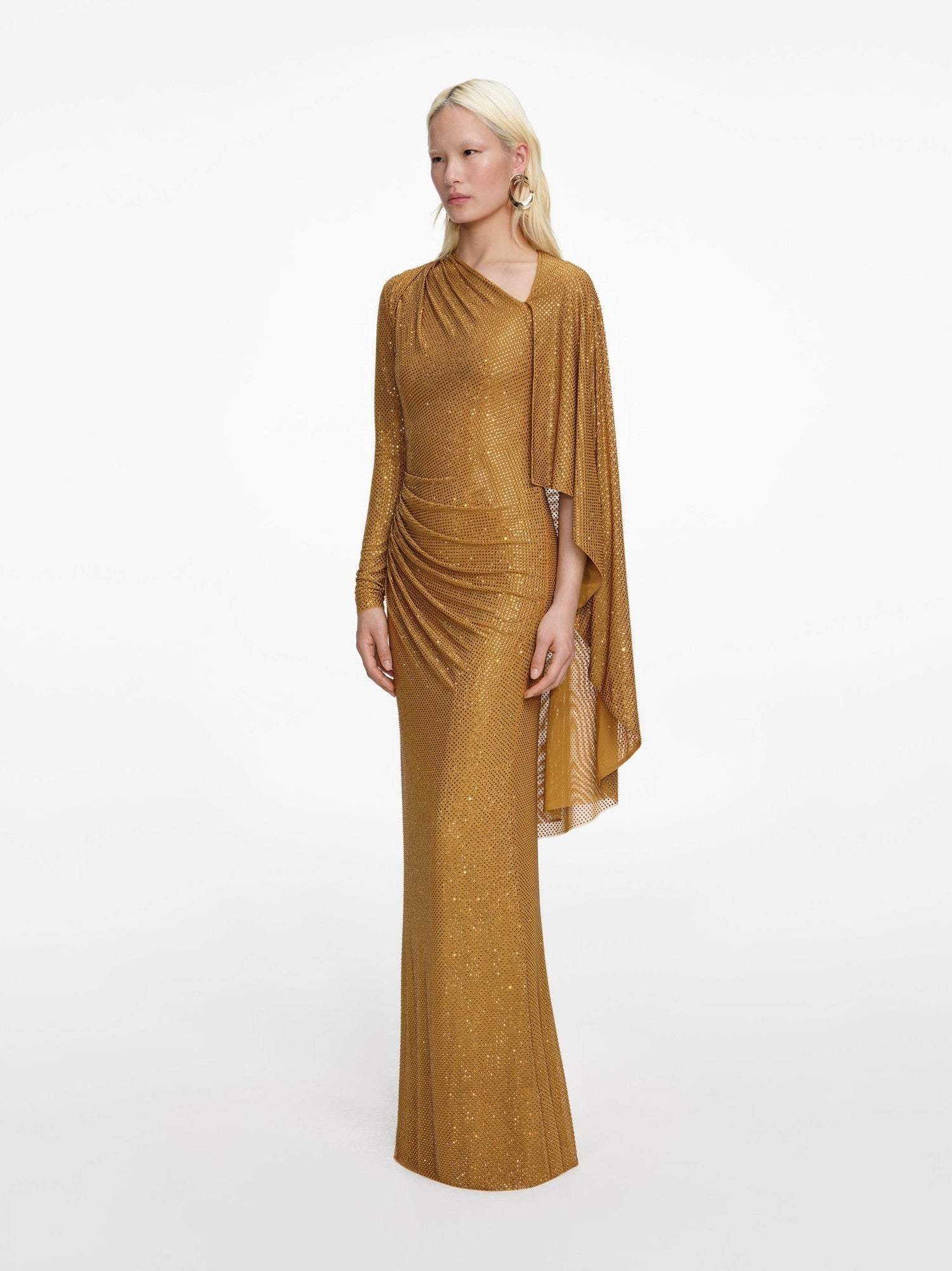 Gold rhinestone drape maxi dress