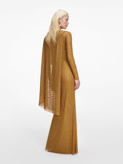 Gold rhinestone drape maxi dress