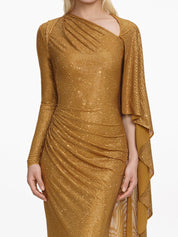 Gold rhinestone drape maxi dress