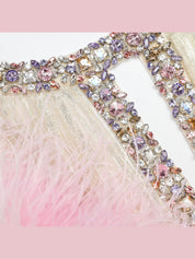 Champagne metallic ombré feather maxi dress