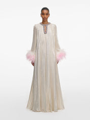 Champagne metallic ombré feather maxi dress