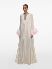 Champagne metallic ombré feather maxi dress